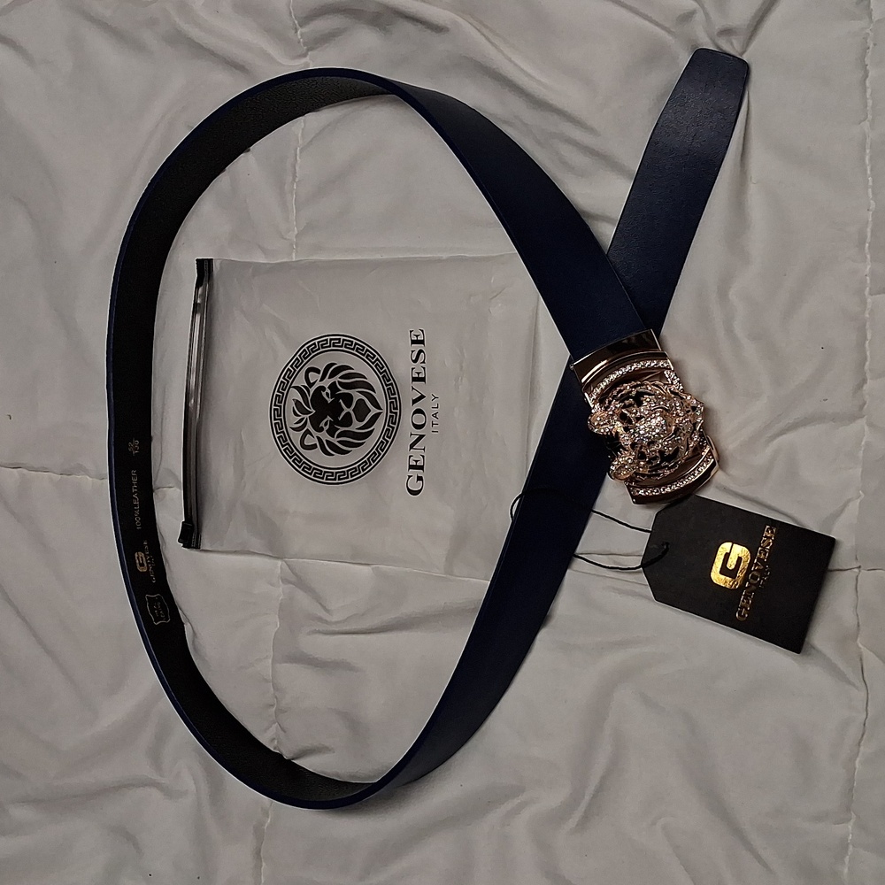 Stylish Navy Belt with Gold Buckle